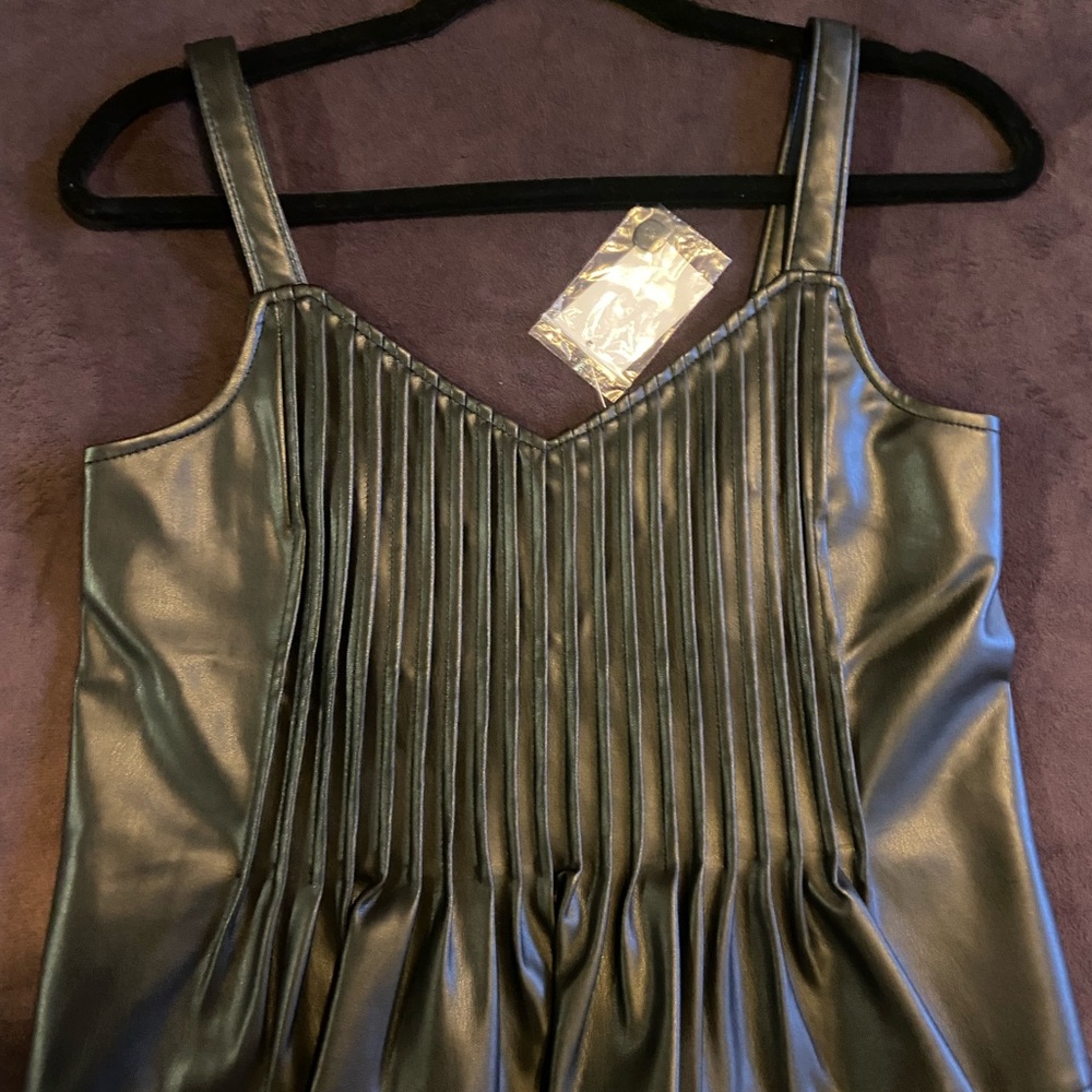 Versona Black Pleated Faux Leather Top